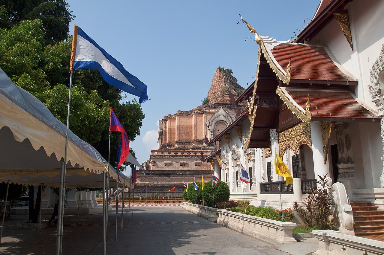 Wat Chedi Luang and traditional temple architecture in Chiang Mai, Thailand